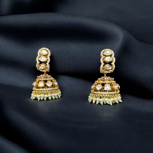 Traditional Indian Fashion Jhumka in Matte Finish in Kundan and Pearl