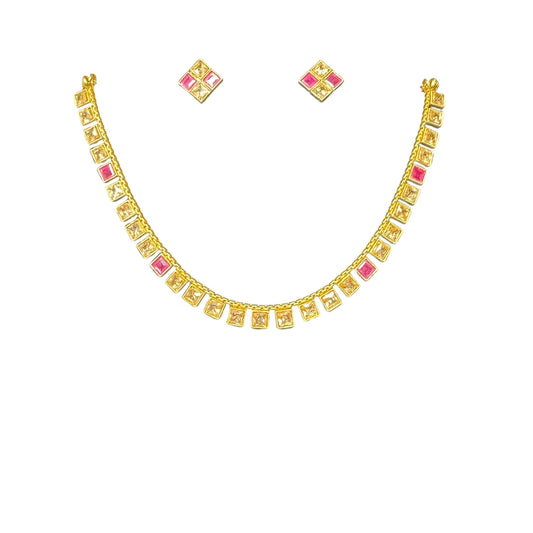 Trendy and Sleek Necklace Set in Square Stone Setting