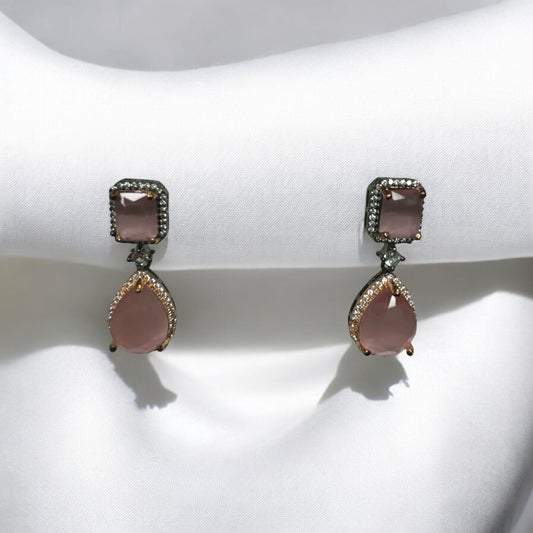 Trendy Pink Fashion Earring in Rose Gold and Black Finish