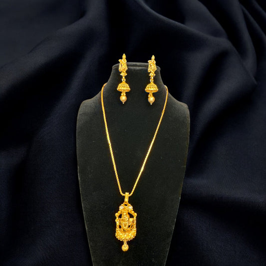 Beautiful Krishna Pendant Set in Gold with Jhumka