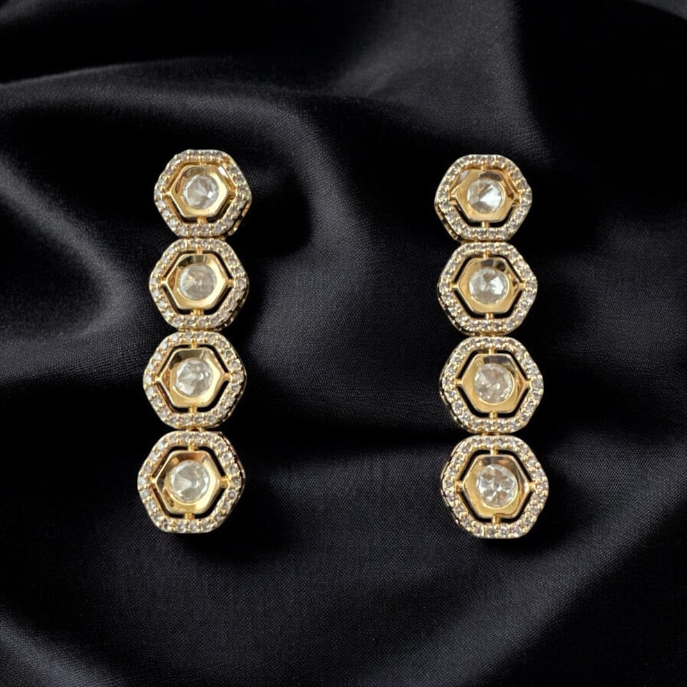 Chic Tyaani Kundan Earrings with Gold Finish