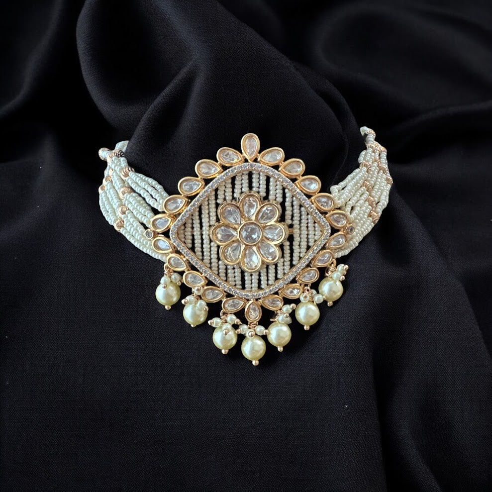 Exquisite Tyaani Kundan Choker with White Beads