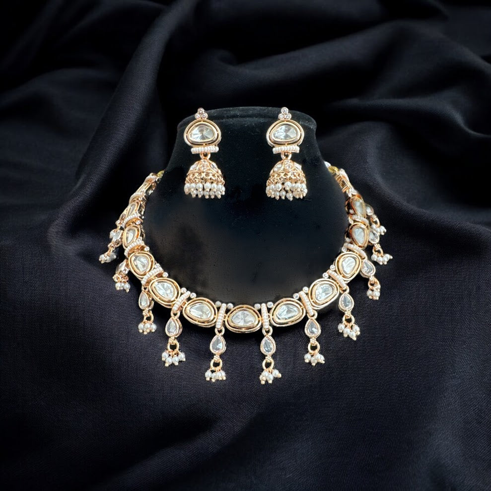 Stylish Tyaani Kundan Necklace Set in Gold Finish