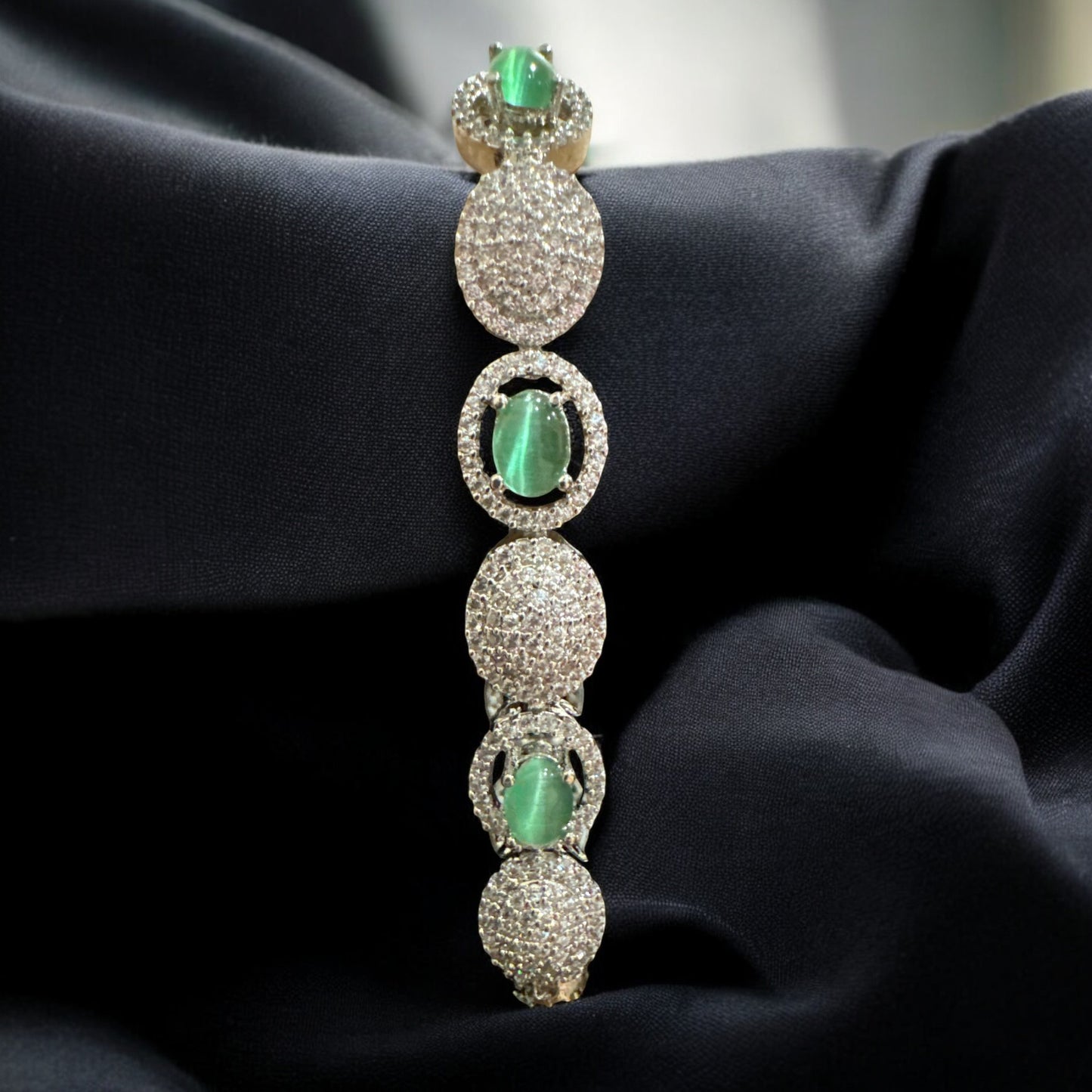 Trendy CZ Bracelet in Nano Setting with Green Beads