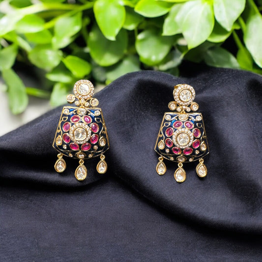 Classic Meenakari Earrings blue and ruby