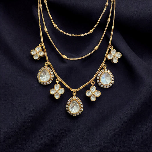 Trendy Triple Layer Moissanite Necklace Set in Golden