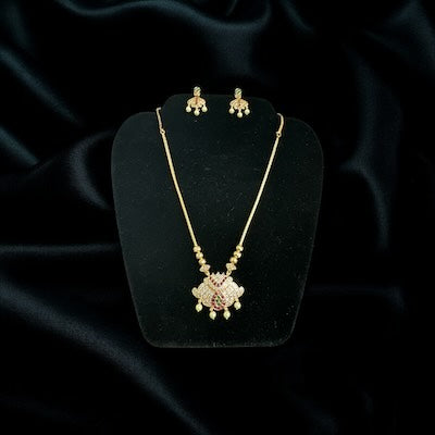 Graceful Necklace Set in Princess Setting in Gold Finish with Pearls