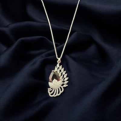 Chic AD Pendant with Ruby Stone in Silver Finish