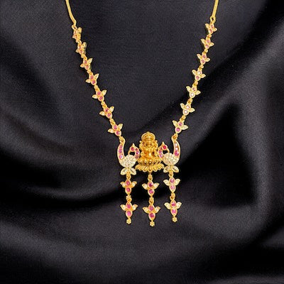 Timeless Lakshmi Ji Necklace Set in Gold Finish with Ruby