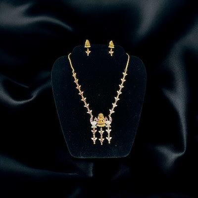 Timeless Lakshmi Ji Necklace Set in Gold Finish with Ruby