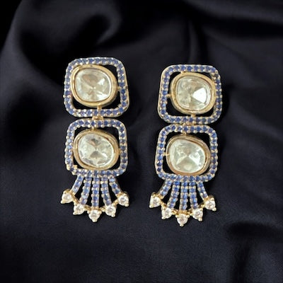 Stylish AD Earring in Gold Finish with Blue Stone