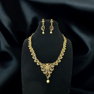 Sleek AD Necklace Set in Gold Finish