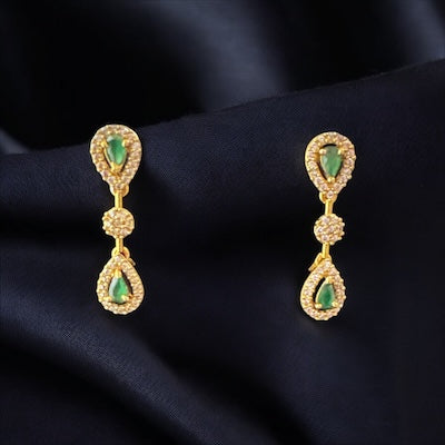 Stylist Double Layered AD Necklace Set in Gold Finish with Green Stone