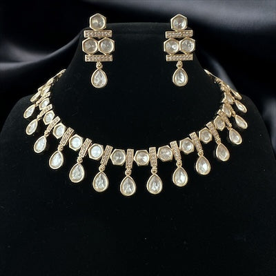 Graceful Tyaani Kundan and AD Necklace Set in Rose Finish