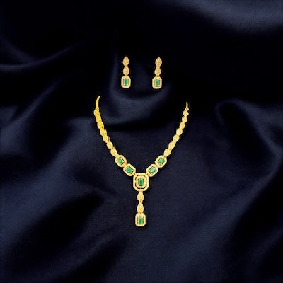 Graceful AD Necklace Set in Victorian Finish with Emerald