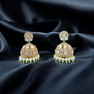 Timeless AD Jhumka in Antique Finish with a Hint of Pastel Green