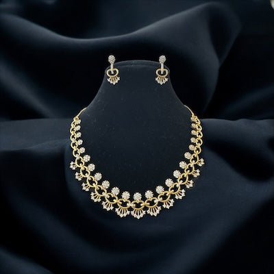 Sleek AD Necklace Set in Gold Finish