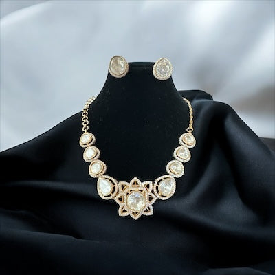 Stylish AD Necklace Set in Gold Finish