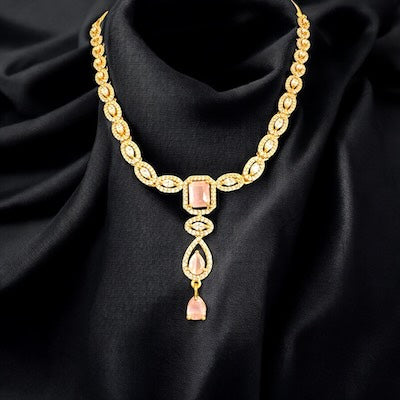 Gorgeous AD Victorian Finish Necklace Set with Pink Stones