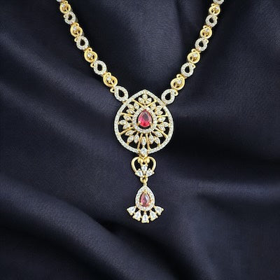 Enchanting Necklace Set with Tear Drop Ruby in Gold Finish