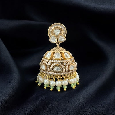 Timeless AD Jhumka in Antique Finish with a Hint of Pastel Green