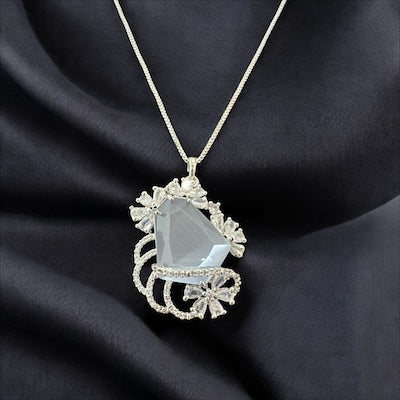 Exclusive AD Pendant Set in Silver Finish with Gray Stone