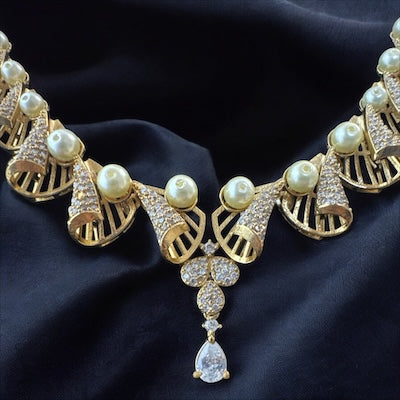 Sophisticated AD Necklace Set in Gold Finish