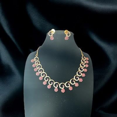 Elegant Diamond and Ruby Replica AD Necklace Set