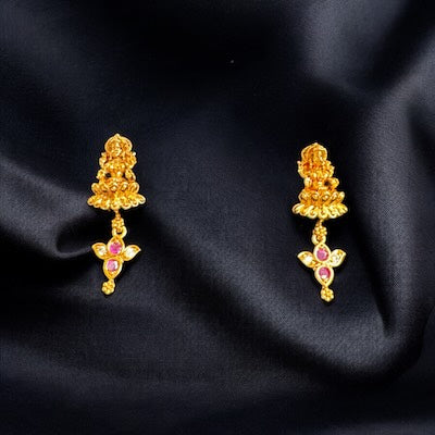 Timeless Lakshmi Ji Necklace Set in Gold Finish with Ruby