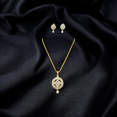 Elegant AD Pendant Set in Gold Finish