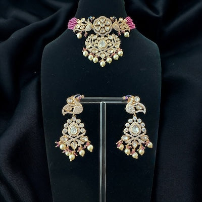 Exquisite Tyaani Kundan Peacock Design Choker Set