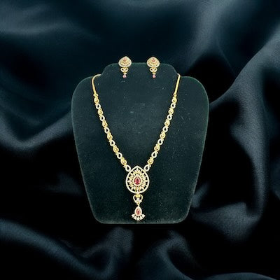 Enchanting Necklace Set with Tear Drop Ruby in Gold Finish