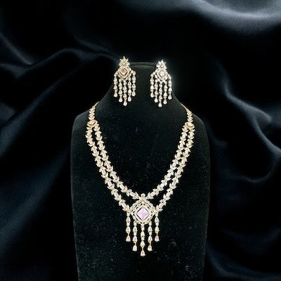 Modern and Trendy Double Layered Necklace Set in Baby Pink