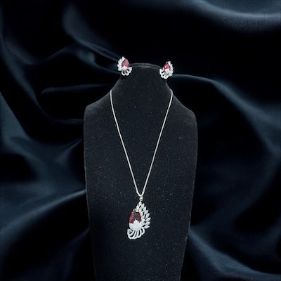 Chic AD Pendant with Ruby Stone in Silver Finish