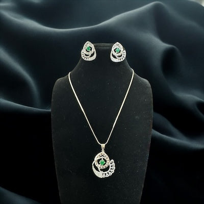 Dazzling AD Pendant Set in Silver Finish with a Touch of Emerald Green