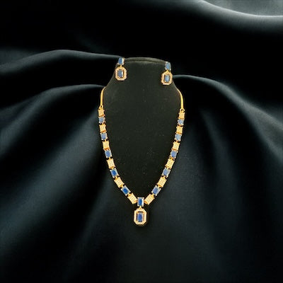 Graceful Necklace Set in Gold finish with Blue Stones